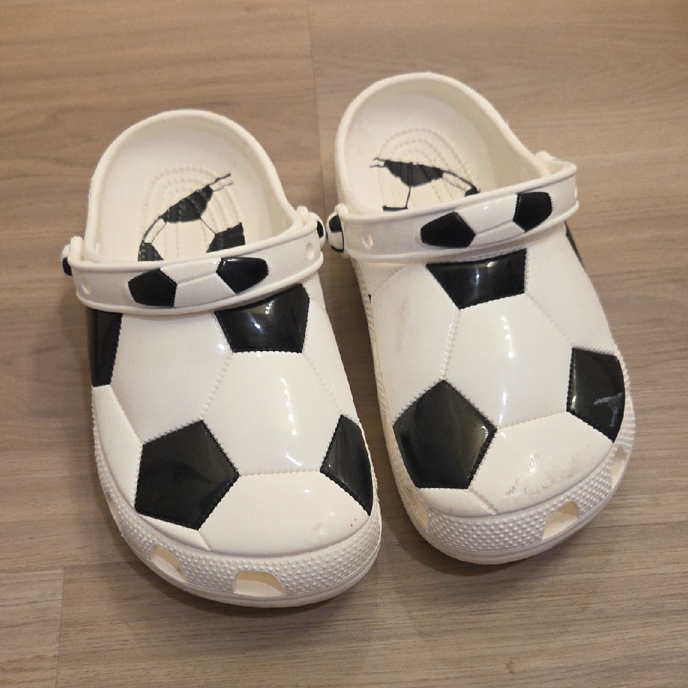 CROCS Kids Black and White Soccer Slippers